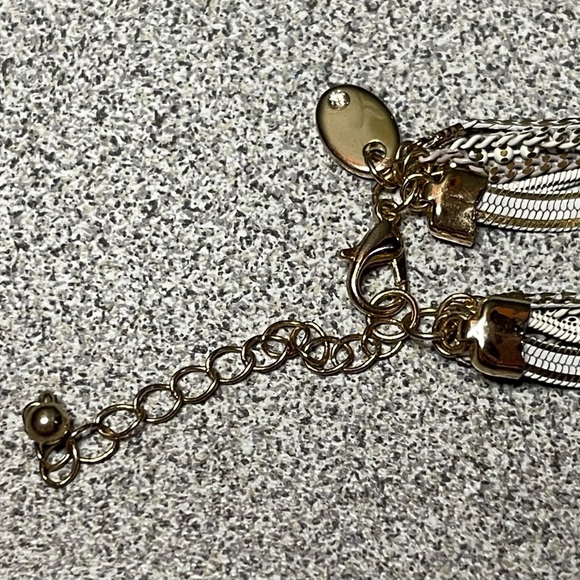 Multi Strand Gold & White Toned Chain Necklace - Picture 6 of 6